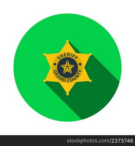 Sheriff Badge Icon. Flat Circle Stencil Design With Long Shadow. Vector Illustration.