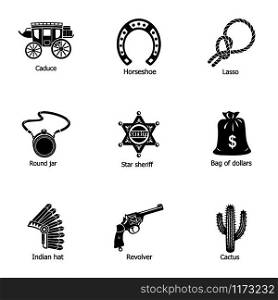Sheriff icons set. Simple set of 9 sheriff vector icons for web isolated on white background. Sheriff icons set, simple style