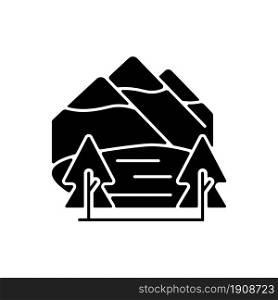 Shey-phoksundo national park black glyph icon. Deepest lake in Nepal. Trans-Himalayan region. Flora and fauna diversity. Alpine lake. Silhouette symbol on white space. Vector isolated illustration. Shey-phoksundo national park black glyph icon