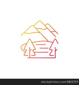Shey-phoksundo national park gradient linear vector icon. Deepest lake in Nepal. Trans-Himalayan region. Alpine lake. Thin line color symbol. Modern style pictogram. Vector isolated outline drawing. Shey-phoksundo national park gradient linear vector icon