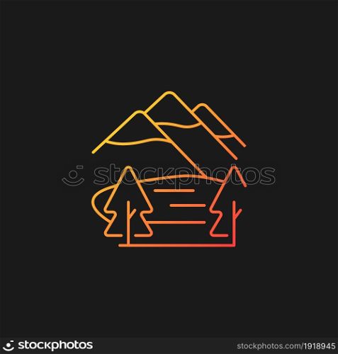 Shey-phoksundo national park gradient vector icon for dark theme. Deepest lake in Nepal. Trans-Himalayan region. Thin line color symbol. Modern style pictogram. Vector isolated outline drawing. Shey-phoksundo national park gradient vector icon for dark theme
