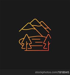 Shey-phoksundo national park gradient vector icon for dark theme. Deepest lake in Nepal. Trans-Himalayan region. Thin line color symbol. Modern style pictogram. Vector isolated outline drawing. Shey-phoksundo national park gradient vector icon for dark theme