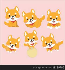 Shiba Inu Dog Cartoon Set Vector. . Shiba Inu Dog Cartoon Set 