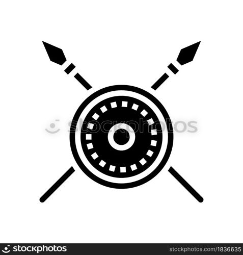 shield and spears ancient rome glyph icon vector. shield and spears ancient rome sign. isolated contour symbol black illustration. shield and spears ancient rome glyph icon vector illustration