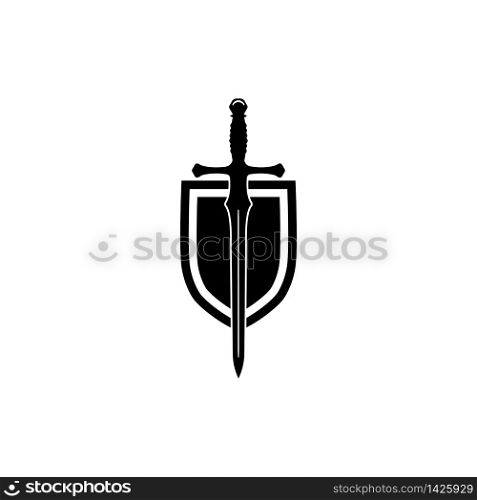 Shield and sword icon in trendy flat design