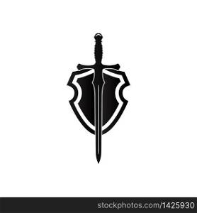 Shield and sword icon in trendy flat design