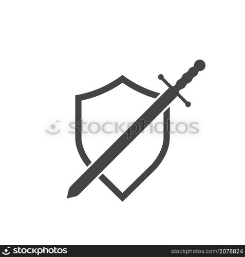 Shield and sword isolated vector emblem. Serve and protect sign. Black and white illustration.. Shield and sword isolated vector emblem. Black and white illustration