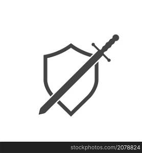Shield and sword isolated vector emblem. Serve and protect sign. Black and white illustration.. Shield and sword isolated vector emblem. Black and white illustration
