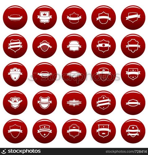Shield badge icons set. Simple illustration of 25 shield badge vector icons red isolated. Shield badge icons set vetor red