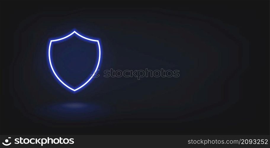 Shield blue neon background. Defence laser cyber frame glowing backdrop.