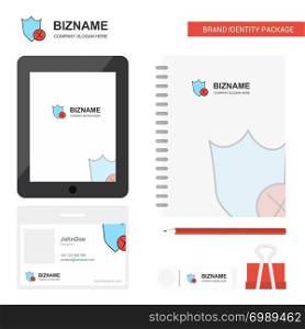 Shield Business Logo, Tab App, Diary PVC Employee Card and USB Brand Stationary Package Design Vector Template