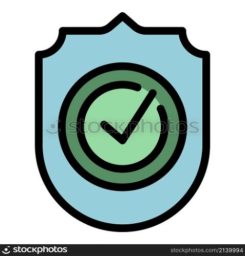 Shield check icon. Outline shield check vector icon color flat isolated. Shield check icon color outline vector