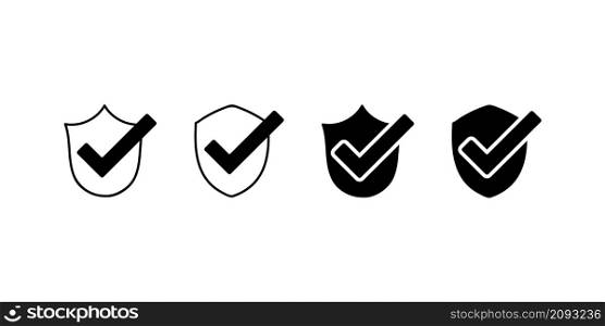 Shield checkmark safety vector icon. Guard tick approved protection sign.