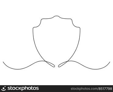 Shield continuous line art. Protect linear symbol. Guard drawing sign. Vector isolated on white. 