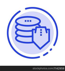 Shield, Dollar, Security, Secure Blue Dotted Line Line Icon