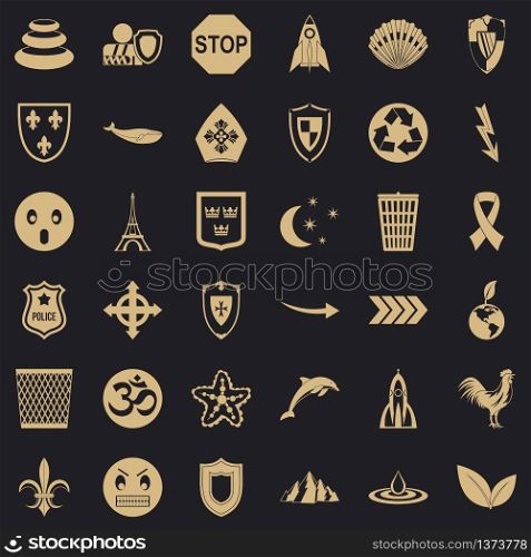 Shield emblem icons set. Simple style of 36 shield emblem vector icons for web for any design. Shield emblem icons set, simple style