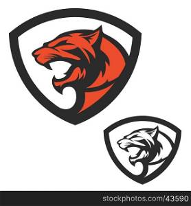 Shield emblem template with puma head. Design elements for logo, label, emblem, sign, brand mark. Vector illustration.