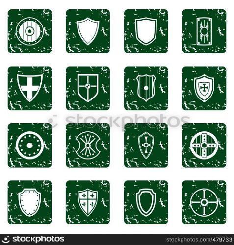 Shield frames icons set in grunge style green isolated vector illustration. Shield frames icons set grunge