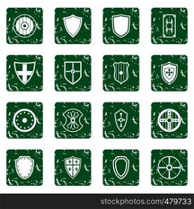 Shield frames icons set in grunge style green isolated vector illustration. Shield frames icons set grunge
