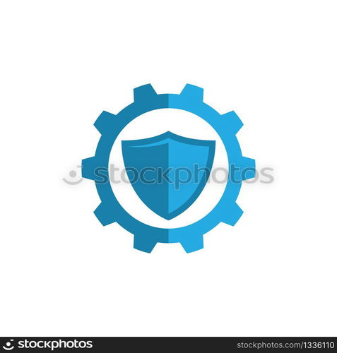 Shield gear symbol logo template vector illustration