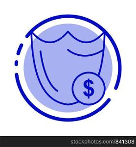 Shield, Guard, Safety, Secure, Security, Dollar Blue Dotted Line Line Icon
