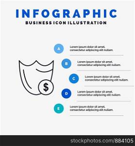 Shield, Guard, Safety, Secure, Security, Dollar Line icon with 5 steps presentation infographics Background