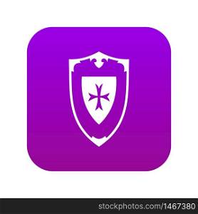 Shield icon digital purple for any design isolated on white vector illustration. Shield icon digital purple