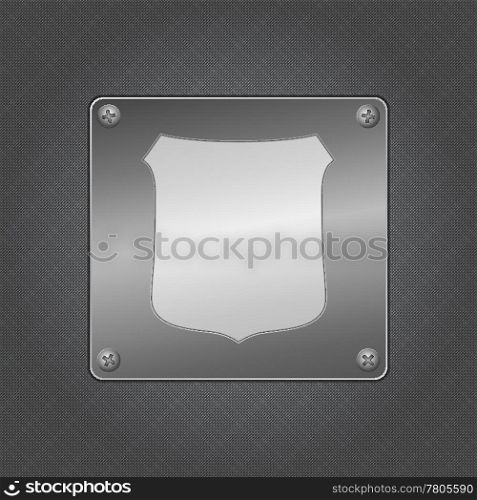 Shield icon on a metal board