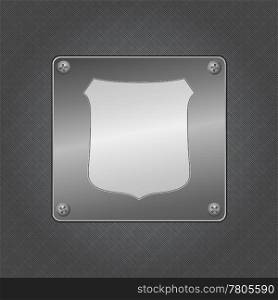 Shield icon on a metal board