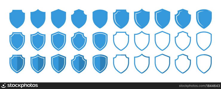 Shield icon set in vintage style. Protect shield security vector icons. Badge quality symbol, sign, logo, emblem. Protection design template. Vector illustration.. Shield icon set in vintage style. Protect shield security vector icons. Badge quality symbol, sign, logo, emblem.