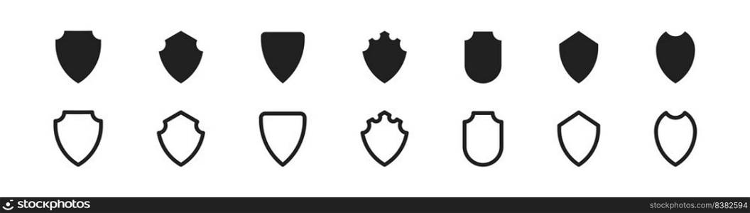 Shield icon set. Security shields shape silhouette icons collection. Vector isolated illustration.. Shield icon set. Security shields shape silhouette icons collection. Vector illustration.