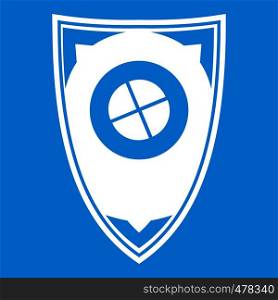 Shield icon white isolated on blue background vector illustration. Shield icon white