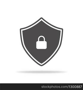 Shield icon with lock. Protected symbol with shadow. Vector EPS 10