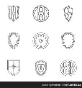 Shield icons set. Outline illustration of 9 shield vector icons for web. Shield icons set, outline style