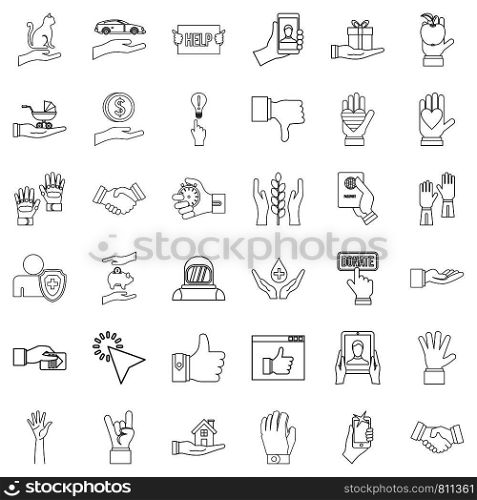 Shield icons set. Outline style of 36 shield vector icons for web isolated on white background. Shield icons set, outline style