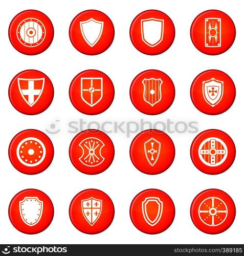 Shield icons vector set of red circles isolated on white background. Shield icons vector set