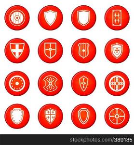 Shield icons vector set of red circles isolated on white background. Shield icons vector set