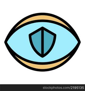 Shield in the eye icon. Outline shield in the eye vector icon color flat isolated. Shield in the eye icon color outline vector