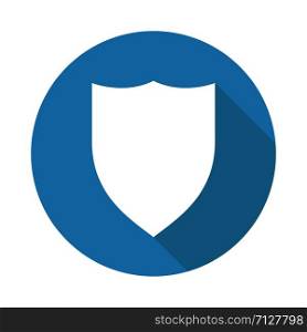 Shield isolated vector icon with shadow on blue circle background. Safety protection. Blank button badge. Protection emblem. EPS 10. Shield isolated vector icon with shadow on blue circle background. Safety protection. Blank button badge. Protection emblem.