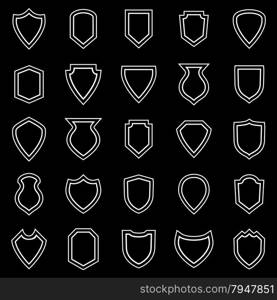 Shield line icons on black background, stock vector