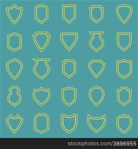 Shield line icons on blue background, stock vector
