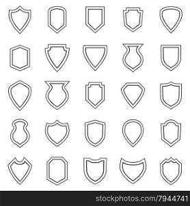 Shield line icons on white background, stock vector