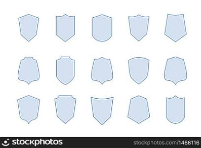 Shield line military or medieval badges. Blank emblems template for sport club and security coat of arms. Vector image heraldic insignia for icons indicate protection. Shield line military or medieval badges. Blank emblems template for sport club and security coat of arms. Vector heraldic insignia