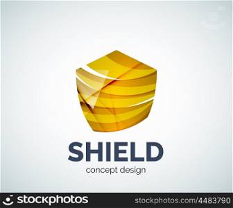 Shield logo business branding icon, created with color overlapping elements. Glossy abstract geometric style, single logotype