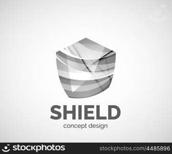 Shield logo business branding icon, created with color overlapping elements. Glossy abstract geometric style, single logotype