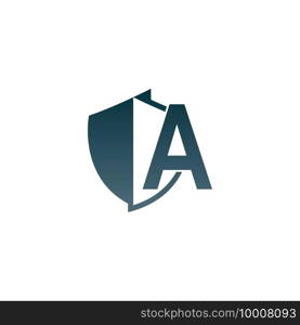Shield logo icon with letter A beside design vector illustration