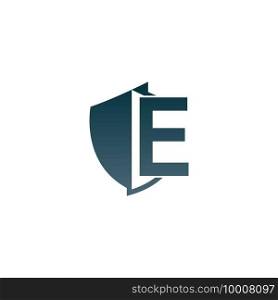 Shield logo icon with letter E beside design vector illustration
