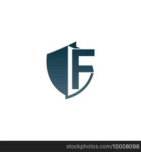 Shield logo icon with letter F beside design vector illustration