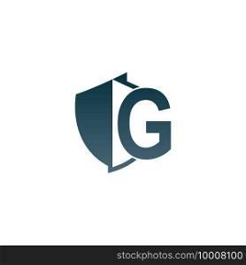 Shield logo icon with letter G beside design vector illustration