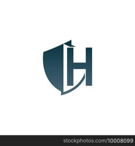 Shield logo icon with letter H beside design vector illustration